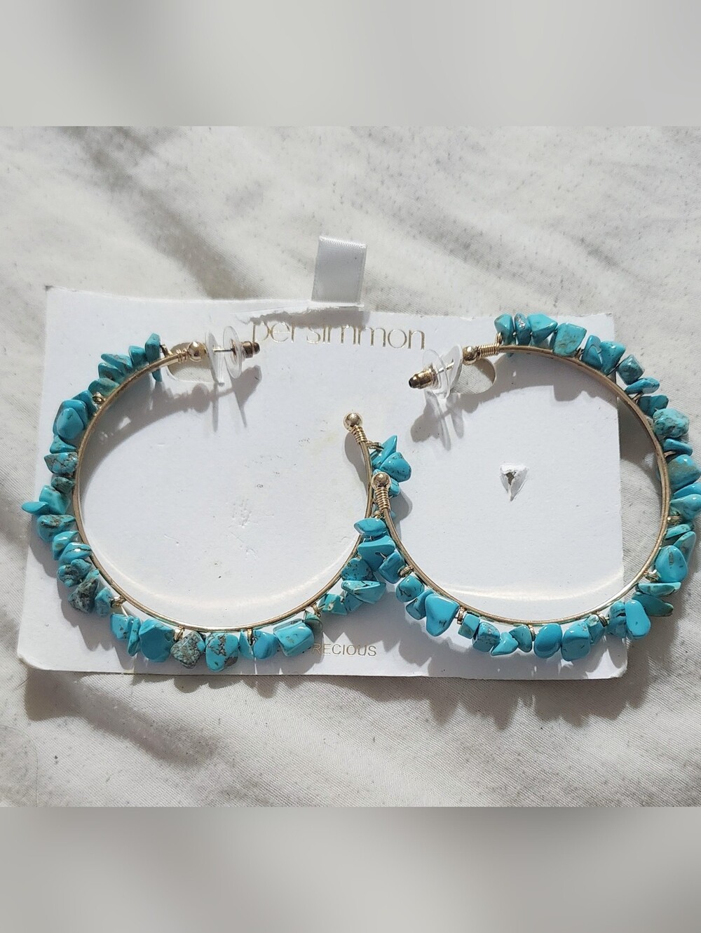 Gold Hoop Earrings with Turquoise Chip Beads - Women Jewelry
